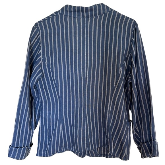 Lauren Vidal Blue and White Striped Linen Blazer Medium Coastal Grandma Light - Picture 6 of 10